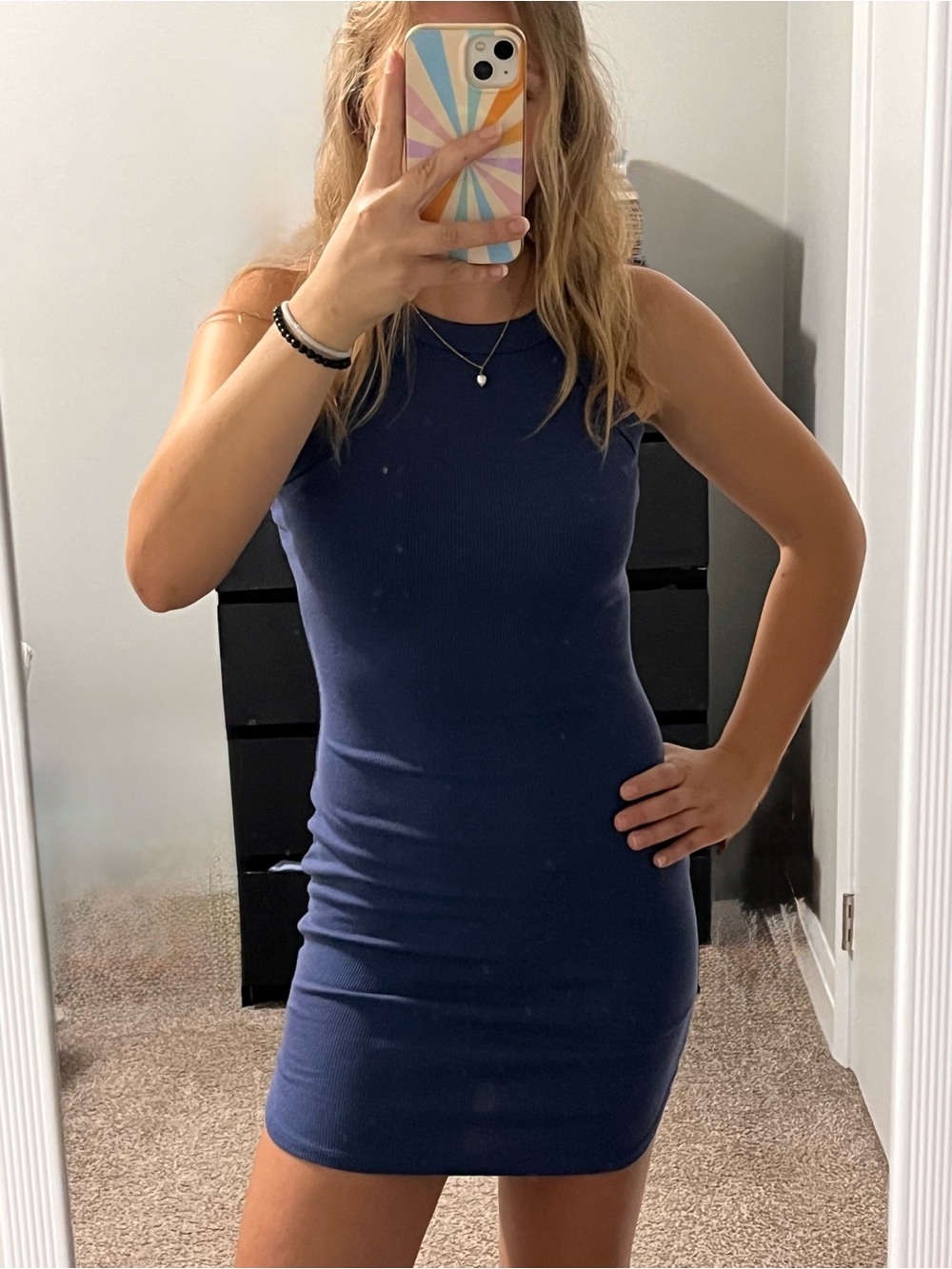 Blue Ribbed Tank top Dress